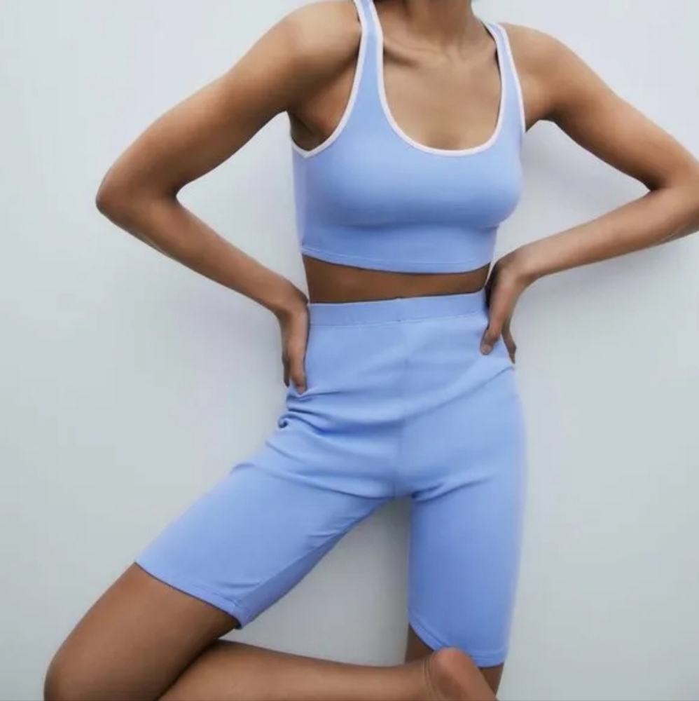 🌴 2 Piece Set: Zara Baby blue lounge set with bike shorts and matching top